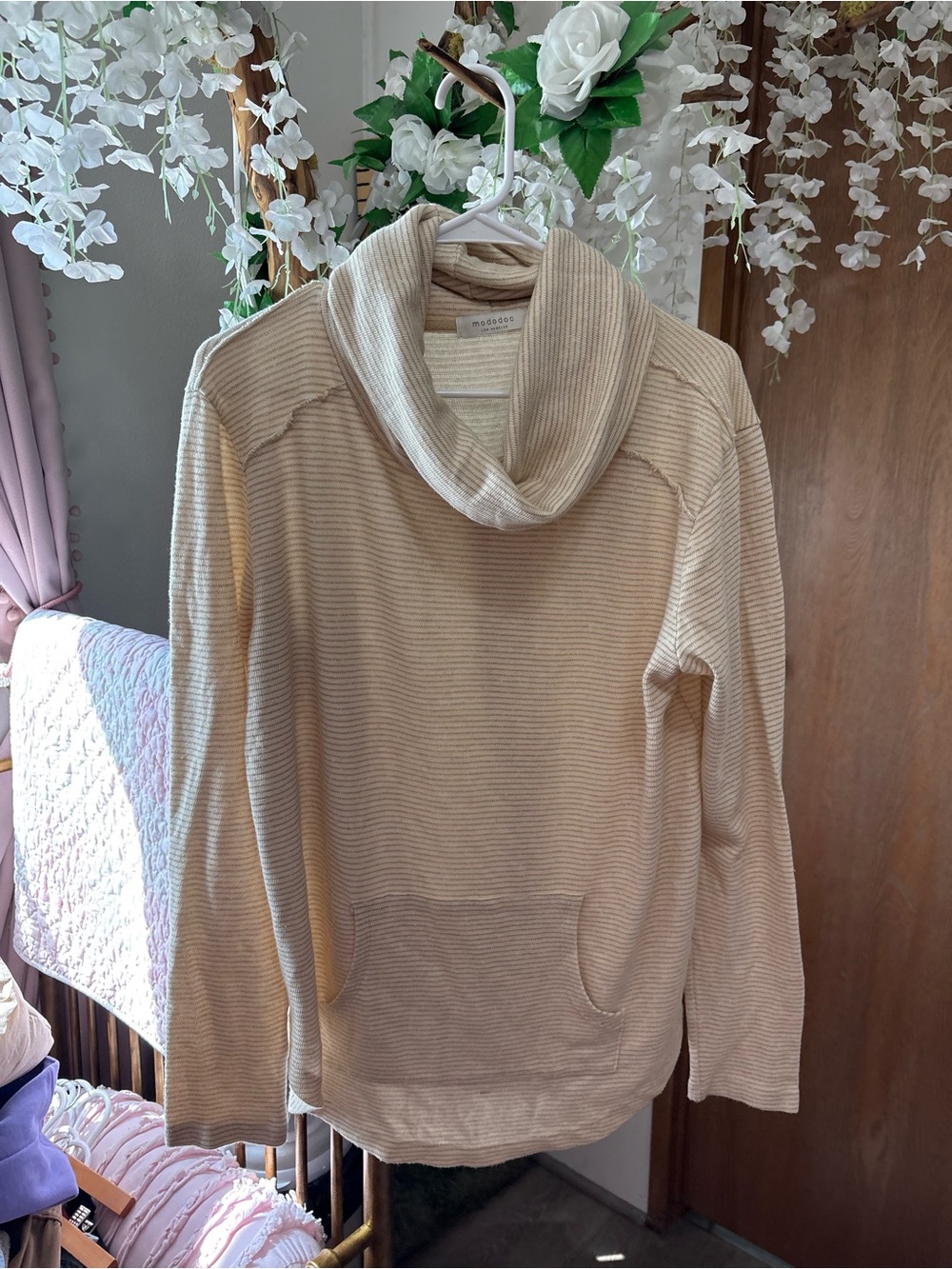Cowl-Neck Long Sleeve Top in Cream by Mododoc